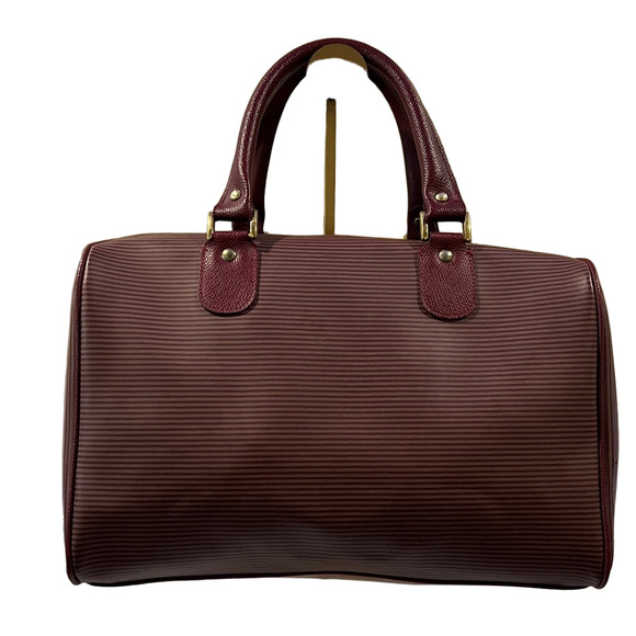 Yves Saint Laurent Burgundy Textured Satchel Boston Bag with Gold Hardware - Picture 7 of 14